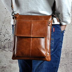Cool Leather Mens Small Brown Messenger Bag Vintage Shoulder Bags For Men