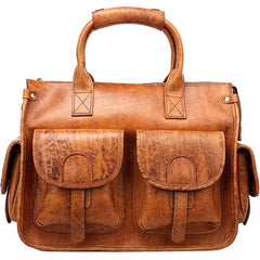 Vintage Light Brown Mens Leather Briefcase Work Handbag Brown 13'' Computer Briefcase For Men