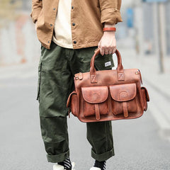 Vintage Light Brown Mens Leather Briefcase Work Handbag Brown 13'' Computer Briefcase For Men - imessengerbags