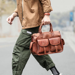 Vintage Light Brown Mens Leather Briefcase Work Handbag Brown 13'' Computer Briefcase For Men - imessengerbags
