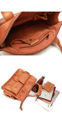 Vintage Light Brown Mens Leather Briefcase Work Handbag Brown 13'' Computer Briefcase For Men - imessengerbags