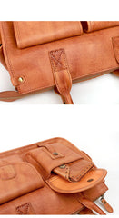 Vintage Light Brown Mens Leather Briefcase Work Handbag Brown 13'' Computer Briefcase For Men - imessengerbags