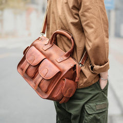 Vintage Light Brown Mens Leather Briefcase Work Handbag Brown 13'' Computer Briefcase For Men - imessengerbags