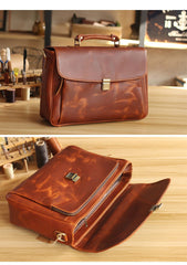 Vintage Light Brown Mens Leather Briefcase Work Handbags Brown 14'' Computer Briefcase For Men - imessengerbags