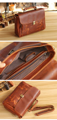 Vintage Light Brown Mens Leather Briefcase Work Handbags Brown 14'' Computer Briefcase For Men - imessengerbags