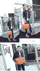 Vintage Light Brown Mens Leather Briefcase Work Handbags Brown 14'' Computer Briefcase For Men - imessengerbags