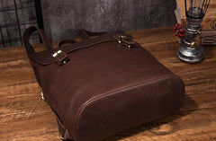 Vintage Mens Coffee Leather Backpack Travel Backpack Leather Hiking Backpack for Men - imessengerbags