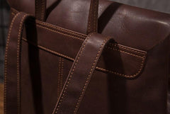 Vintage Mens Coffee Leather Backpack Travel Backpack Leather Hiking Backpack for Men - imessengerbags