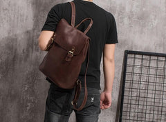 Vintage Mens Coffee Leather Backpack Travel Backpack Leather Hiking Backpack for Men - imessengerbags
