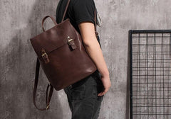 Vintage Mens Coffee Leather Backpack Travel Backpack Leather Hiking Backpack for Men - imessengerbags