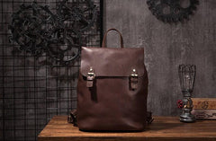 Vintage Mens Coffee Leather Backpack Travel Backpack Leather Hiking Backpack for Men - imessengerbags