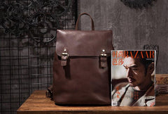 Vintage Mens Coffee Leather Backpack Travel Backpack Leather Hiking Backpack for Men - imessengerbags