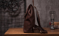 Vintage Mens Coffee Leather Backpack Travel Backpack Leather Hiking Backpack for Men - imessengerbags