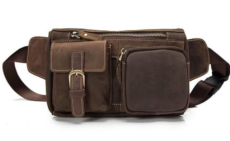 Vintage Mens Leather Biker Fanny Pack Waist Bags Fanny Bag For Men
