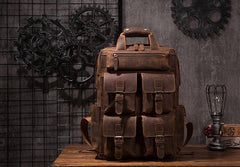 Vintage Mens Leather Large Laptop Backpack Travel Backpack Leather School Backpacks for Men