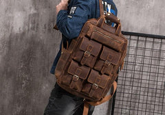 Vintage Mens Leather Large Laptop Backpack Travel Backpack Leather School Backpacks for Men
