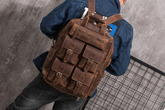 Vintage Mens Leather Large Laptop Backpack Travel Backpack Leather School Backpacks for Men