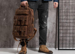 Vintage Mens Leather Large Laptop Backpack Travel Backpack Leather School Backpacks for Men