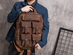 Vintage Mens Leather Large Laptop Backpack Travel Backpack Leather School Backpacks for Men