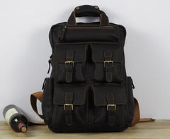Vintage Mens Leather Large Laptop Backpack Travel Backpack Leather School Backpacks for Men