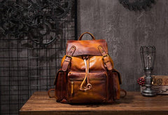 Vintage Mens Leather School Backpack Travel Backpack Leather Hiking Backpack for Men