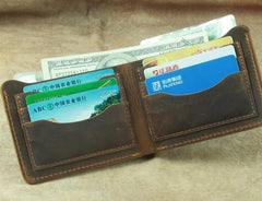 Vintage Mens Leather Slim Bifold Small Wallet Cool billfold Slim Small Wallet for Men - imessengerbags
