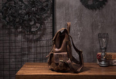 Vintage Mens Leather Small Backpack Travel Backpack Leather School Backpacks for Men