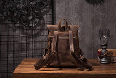 Vintage Mens Leather Small Backpack Travel Backpack Leather School Backpacks for Men