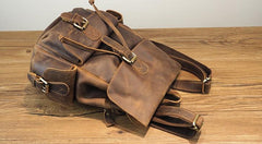 Vintage Mens Leather Small Backpack Travel Backpack Leather School Backpacks for Men