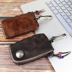 Vintage Mens Leather Key Wallet Zipper Key Holder Coin Wallet Change Pouch For Men - imessengerbags