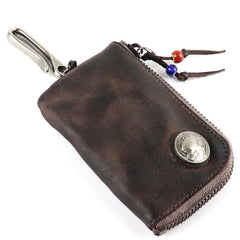 Vintage Mens Leather Key Wallet Zipper Key Holder Coin Wallet Change Pouch For Men - imessengerbags