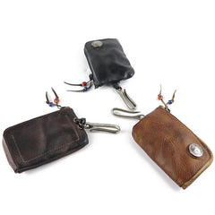 Vintage Mens Leather Key Wallet Zipper Key Holder Coin Wallet Change Pouch For Men - imessengerbags