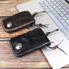 Vintage Mens Leather Key Wallet Zipper Key Holder Coin Wallet Change Pouch For Men - imessengerbags