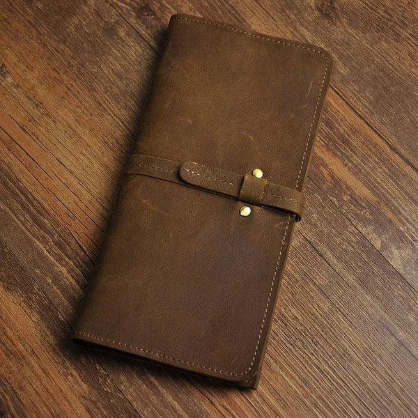 Vintage Slim Leather Long Wallet for Men Bifold Coffee Wallet - imessengerbags