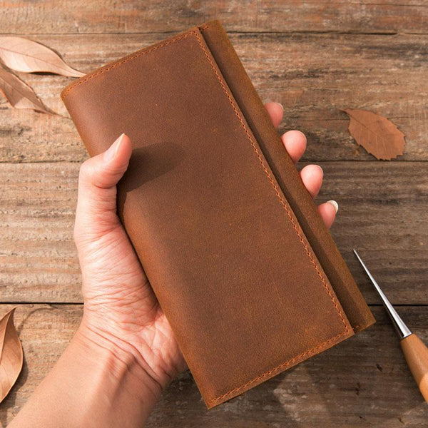 Vintage Slim long Wallet Leather Mens Tan Wallet Long Wallet for Men - imessengerbags