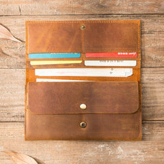 Vintage Slim long Wallet Leather Mens Tan Wallet Long Wallet for Men - imessengerbags