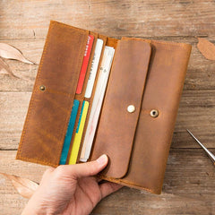 Vintage Slim long Wallet Leather Mens Tan Wallet Long Wallet for Men - imessengerbags
