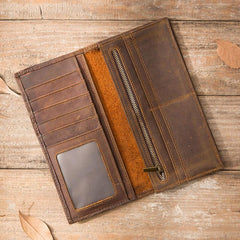 Vintage Slim long Wallets Leather Mens Tan Wallet Long Wallet for Men - imessengerbags