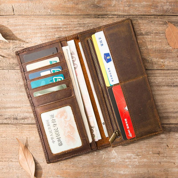 Vintage Slim long Wallets Leather Mens Tan Wallet Long Wallet for Men - imessengerbags