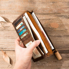 Vintage Slim long Wallets Leather Mens Tan Wallet Long Wallet for Men - imessengerbags