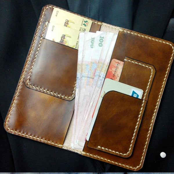 Vintage Tan Leather Bifold Mens Long Wallet Leather Long Wallets for Men - imessengerbags