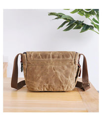 Wax Canvas Leather Mens Dark Gray Small Side Bag Courier Bag Khaki Messenger Bag for Men - imessengerbags