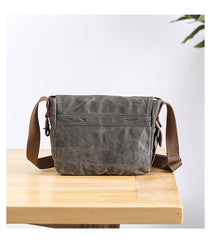 Wax Canvas Leather Mens Dark Gray Small Side Bag Courier Bag Khaki Messenger Bag for Men - imessengerbags