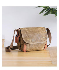Wax Canvas Leather Mens Dark Gray Small Side Bag Courier Bag Khaki Messenger Bag for Men - imessengerbags
