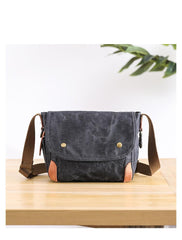 Wax Canvas Leather Mens Dark Gray Small Side Bag Courier Bag Khaki Messenger Bag for Men - imessengerbags