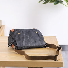 Wax Canvas Leather Mens Dark Gray Small Side Bag Courier Bag Khaki Messenger Bag for Men