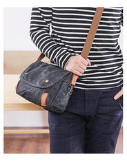 Wax Canvas Leather Mens Dark Gray Small Side Bag Courier Bag Khaki Messenger Bag for Men - imessengerbags