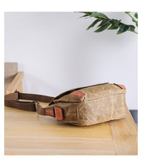 Wax Canvas Leather Mens Dark Gray Small Side Bag Courier Bag Khaki Messenger Bag for Men - imessengerbags