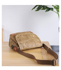 Wax Canvas Leather Mens Dark Gray Small Side Bag Courier Bag Khaki Messenger Bag for Men - imessengerbags