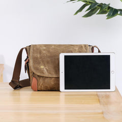 Wax Canvas Leather Mens Dark Gray Small Side Bag Courier Bag Khaki Messenger Bag for Men - imessengerbags